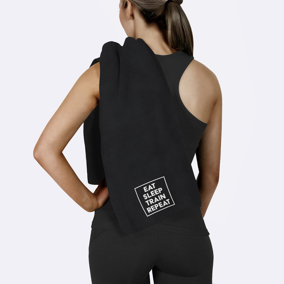 Eat Sleep Train Repeat / Siyah Spor Havlusu