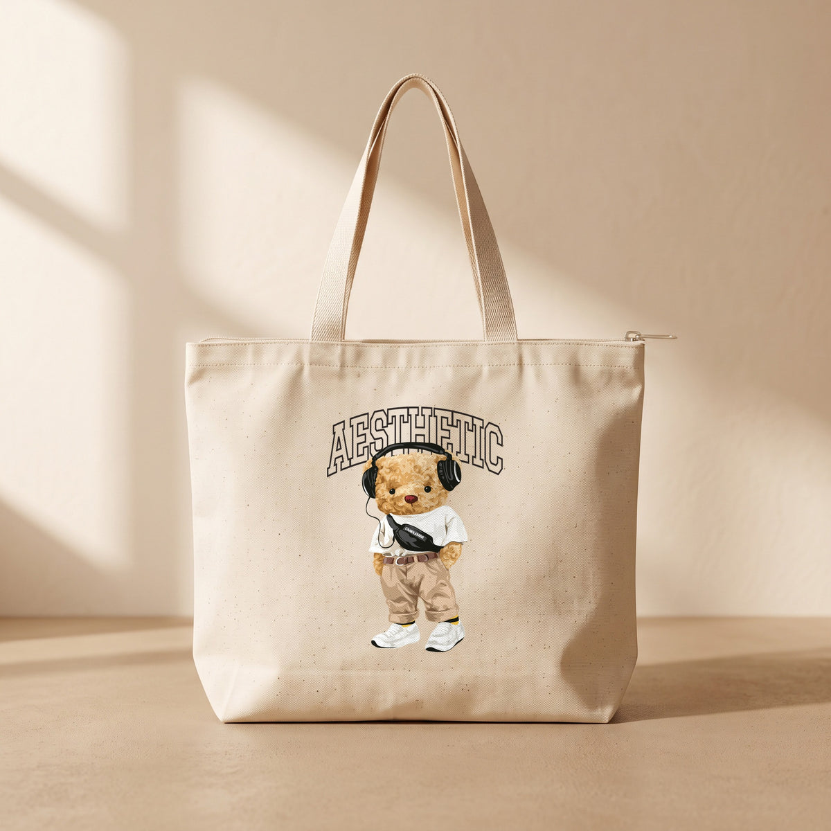 Aesthetic Bear - Fermuarlı Tote Bag