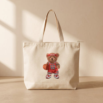 BasketBall Bear - Fermuarlı Tote Bag