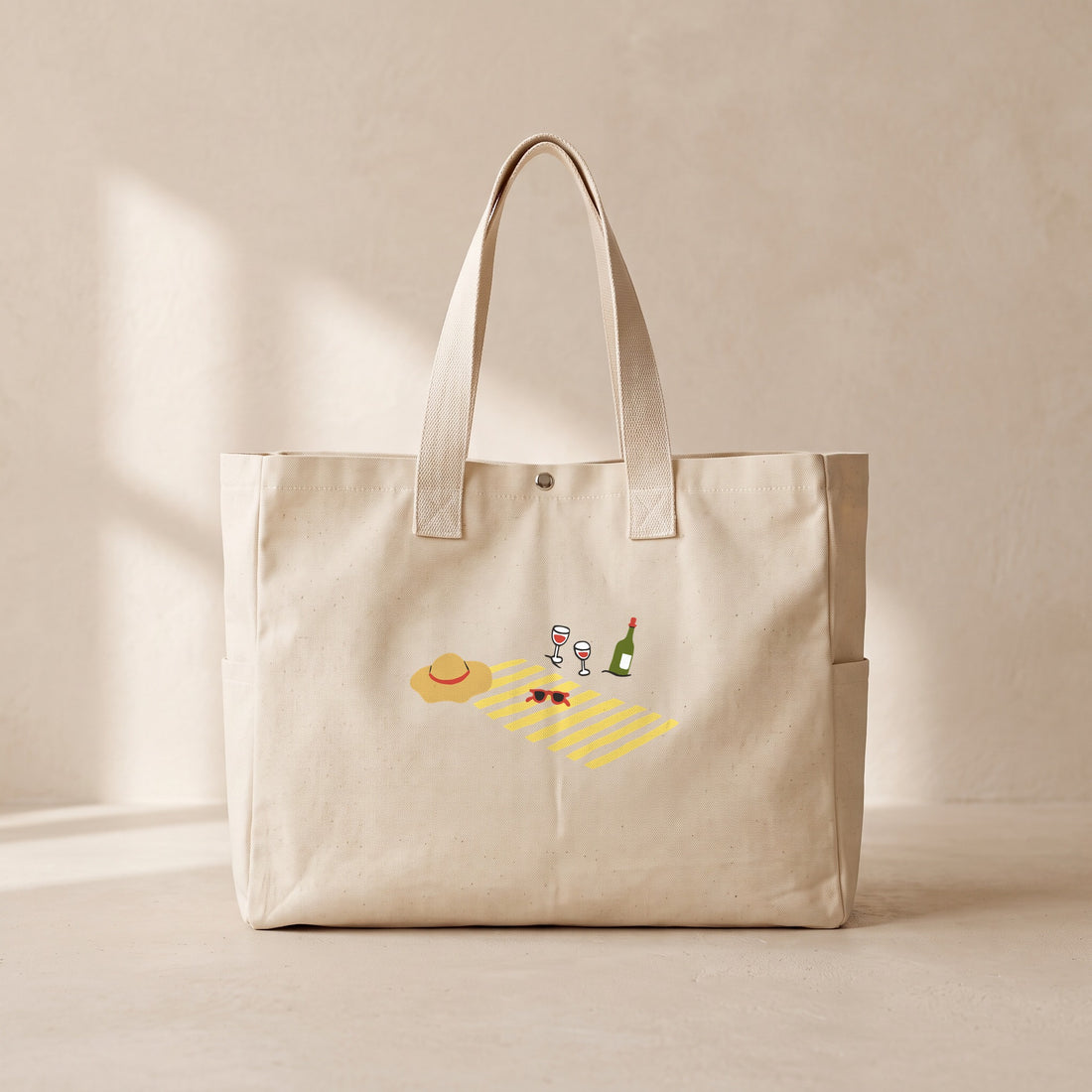Beach Towel and Wine - Çıtçıtlı Tote Bag