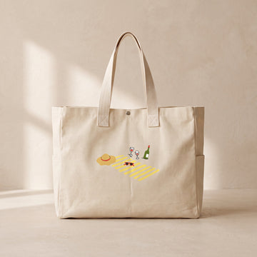 Beach Towel and Wine - Çıtçıtlı Tote Bag