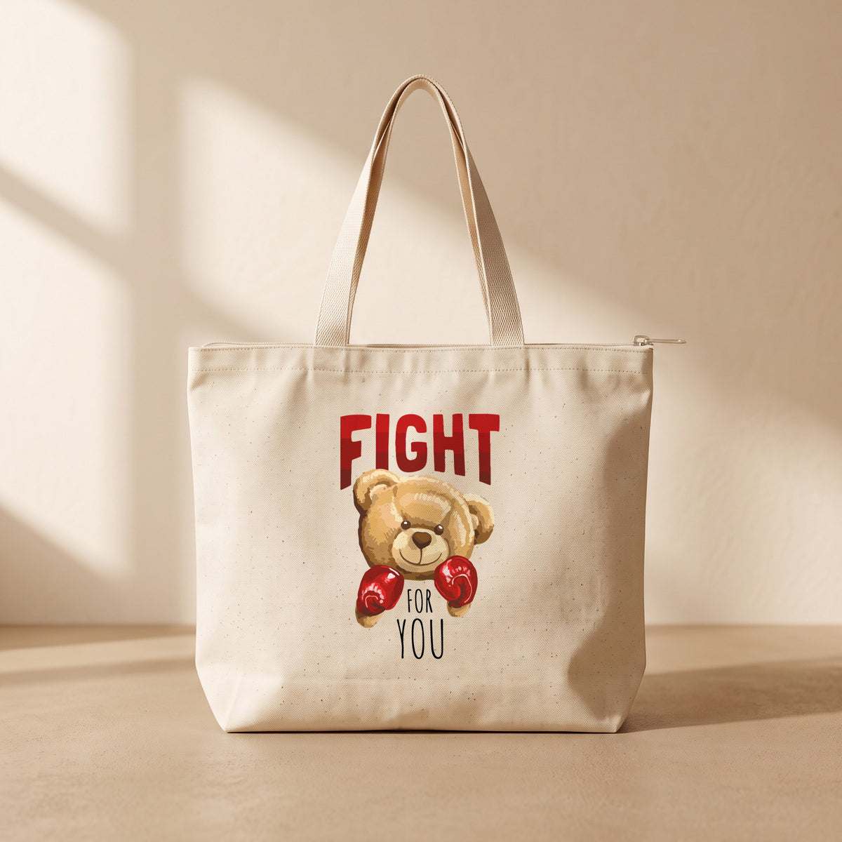Bear Boxing - Fermuarlı Tote Bag