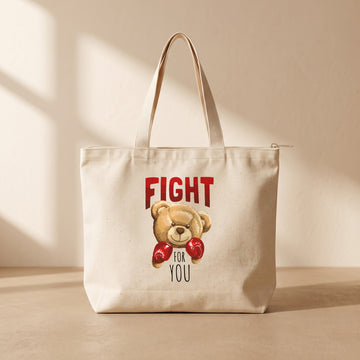 Bear Boxing - Fermuarlı Tote Bag