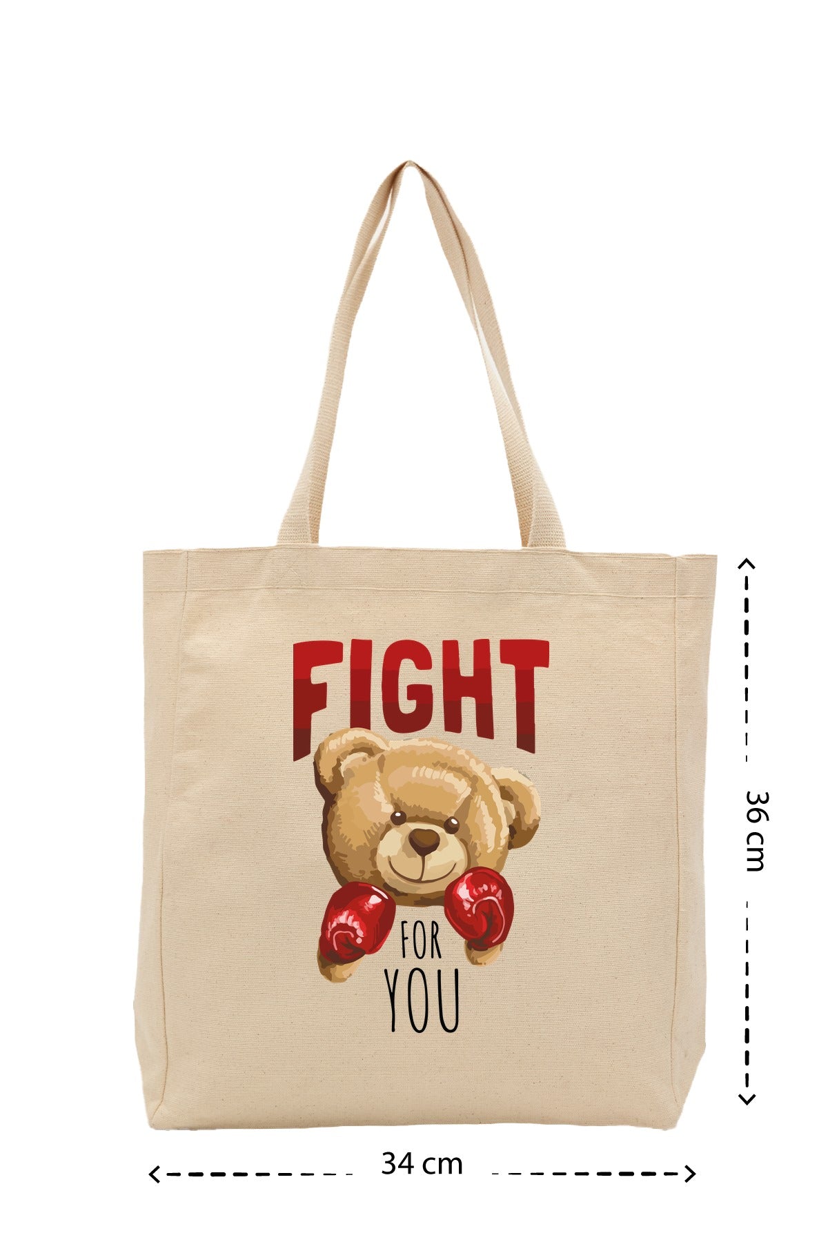 Bear Boxing - Kanvas Çanta - Krem