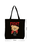 Bear Boxing - Kanvas Çanta - Siyah