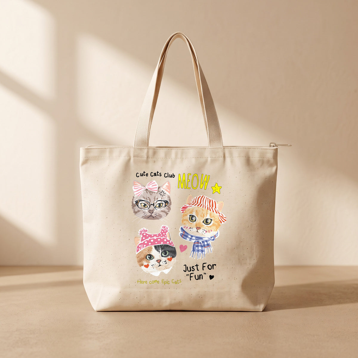 Cat Fun - Fermuarlı Tote Bag