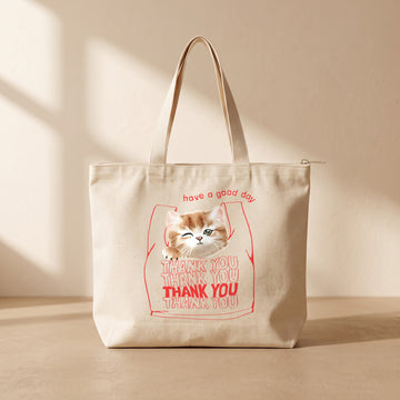 Cat in Bag - Fermuarlı Tote Bag