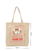 Cat in Bag - Kanvas Çanta - Krem