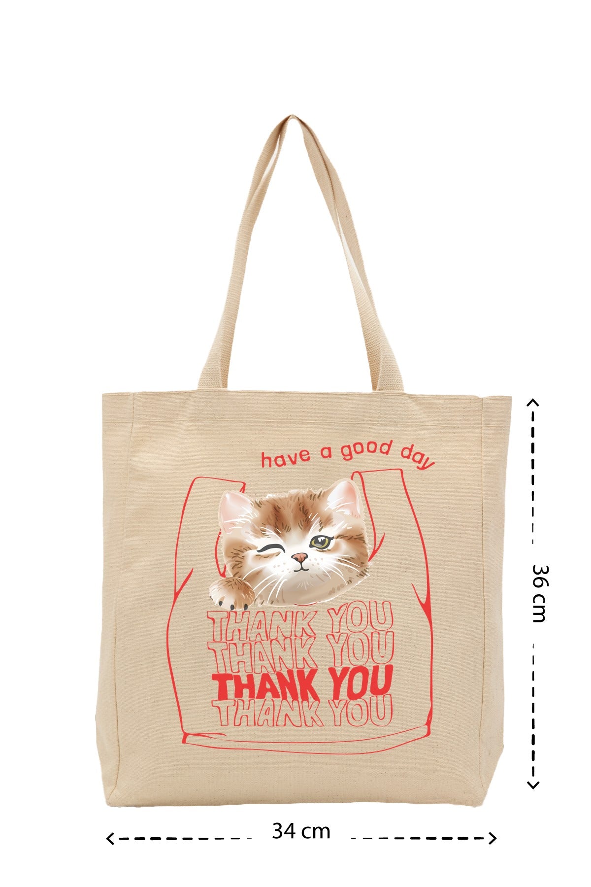Cat in Bag - Kanvas Çanta - Krem