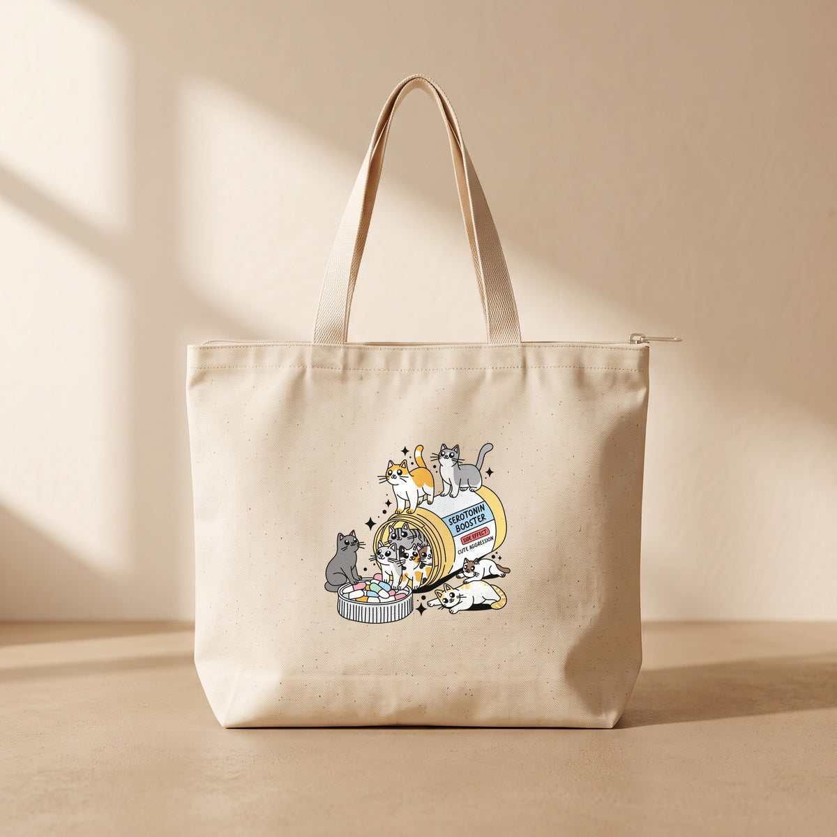 Cat Serotonin - Fermuarlı Tote Bag