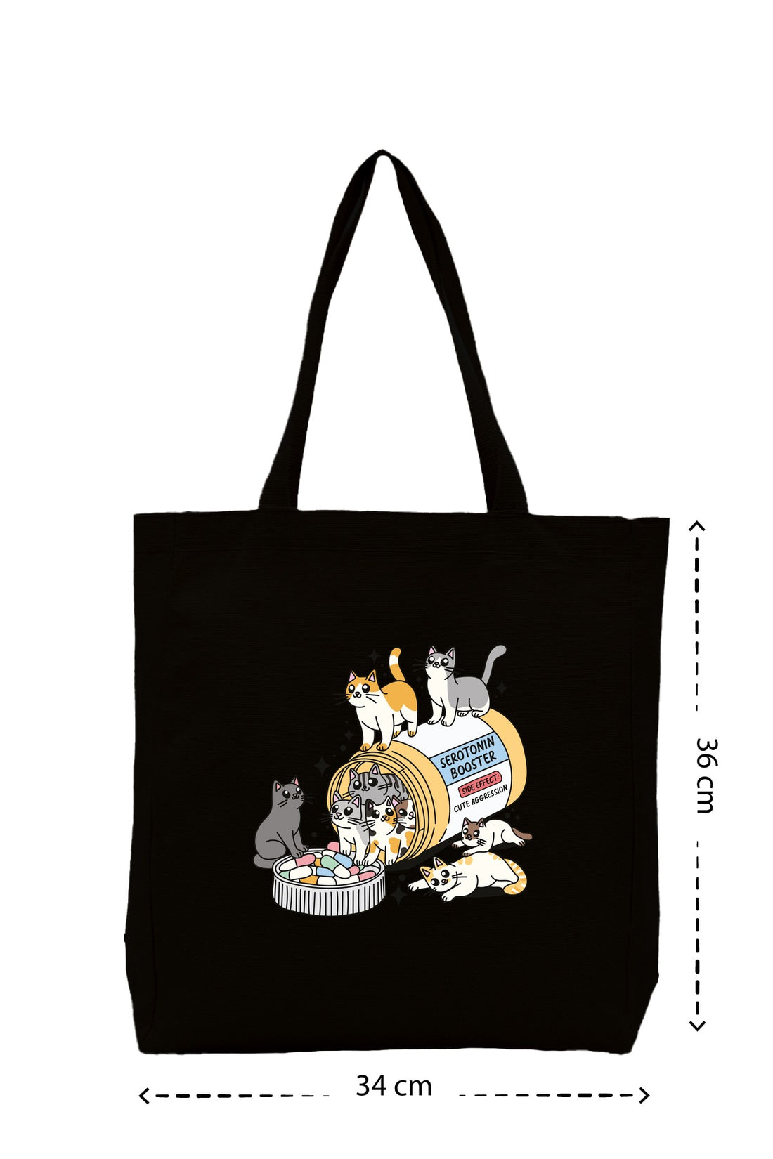 Cat Serotonin - Kanvas Çanta - Krem