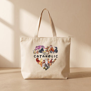 Cataholic - Fermuarlı Tote Bag