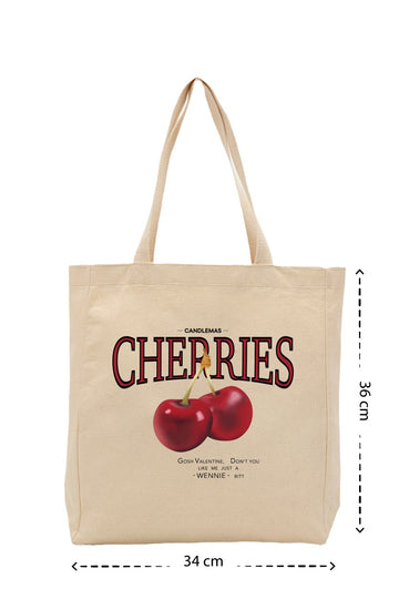 Cherries - Kanvas Çanta - Krem