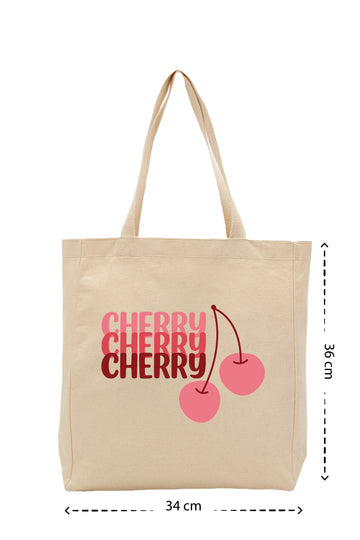 Cherry Cherry - Kanvas Çanta - Krem