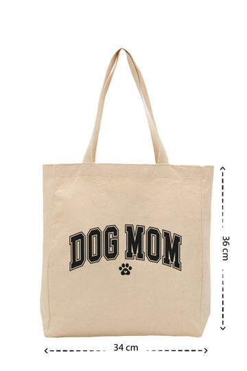 Dog Mom - Kanvas Çanta - Krem