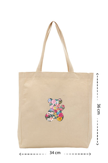 Flower Bear - Kanvas Çanta - Krem