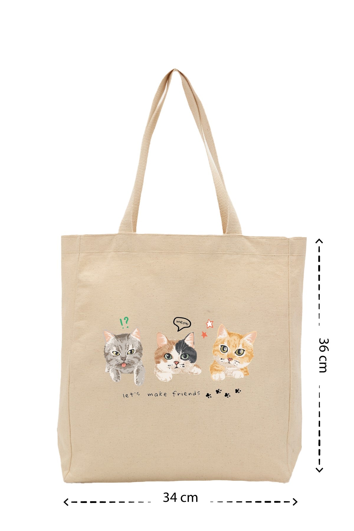 Friend Cats - Kanvas Çanta - Krem
