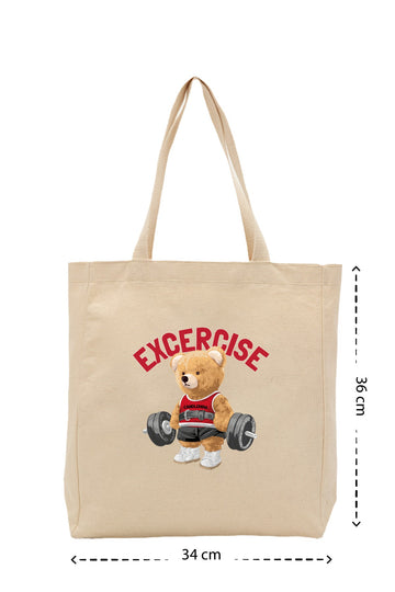 Gym Bear - Kanvas Çanta - Krem