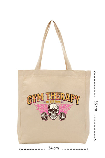 Gym Therapy - Kanvas Çanta - Krem