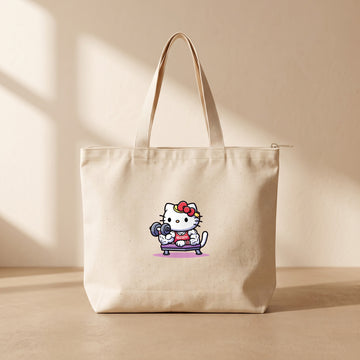 Hello Kitty Gym - Fermuarlı Tote Bag
