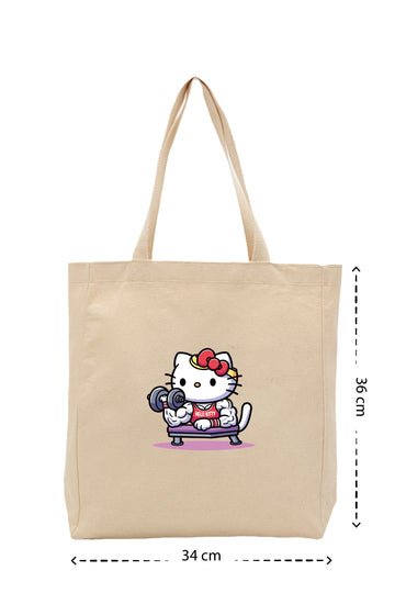 Hello Kitty Gym - Kanvas Çanta - Krem