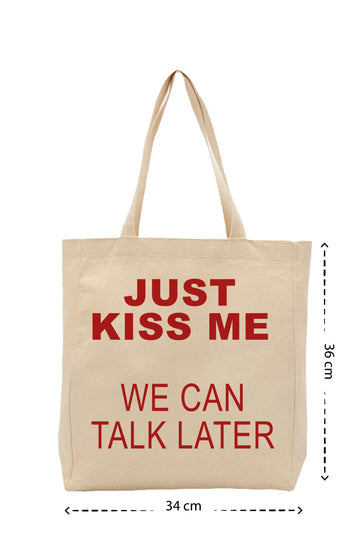 Just Kiss Me - Kanvas Çanta - Krem