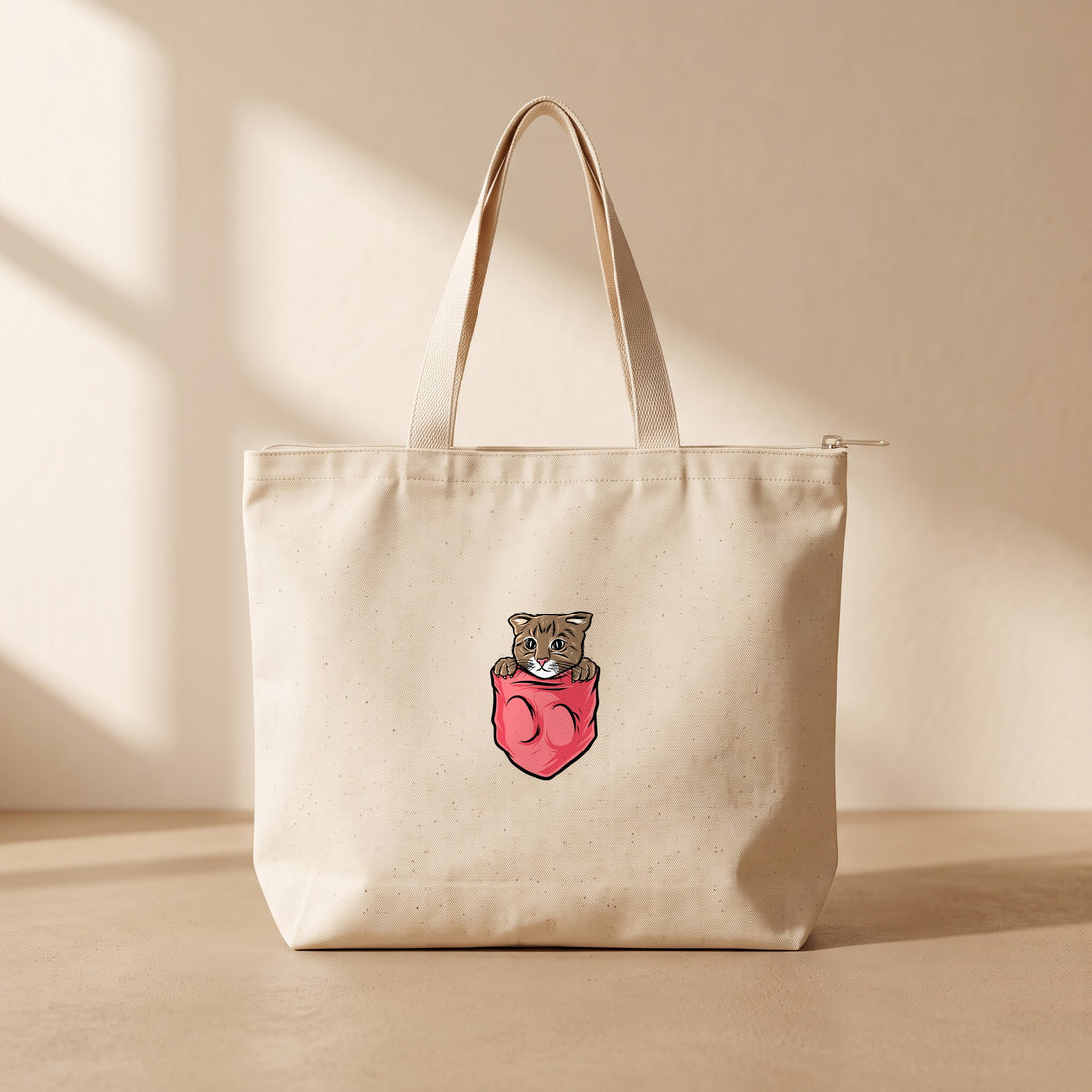 Kedi Cep - Fermuarlı Tote Bag