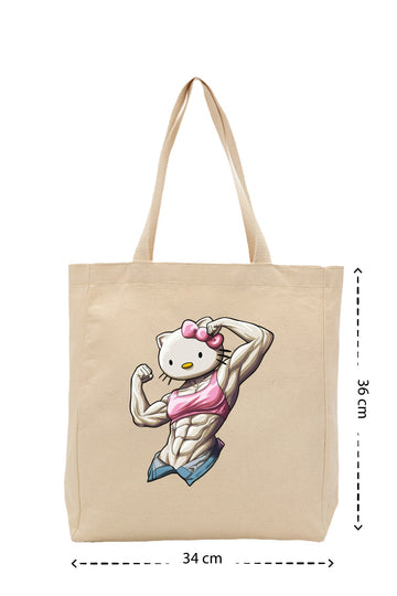 Kitty Gym - Kanvas Çanta - Krem