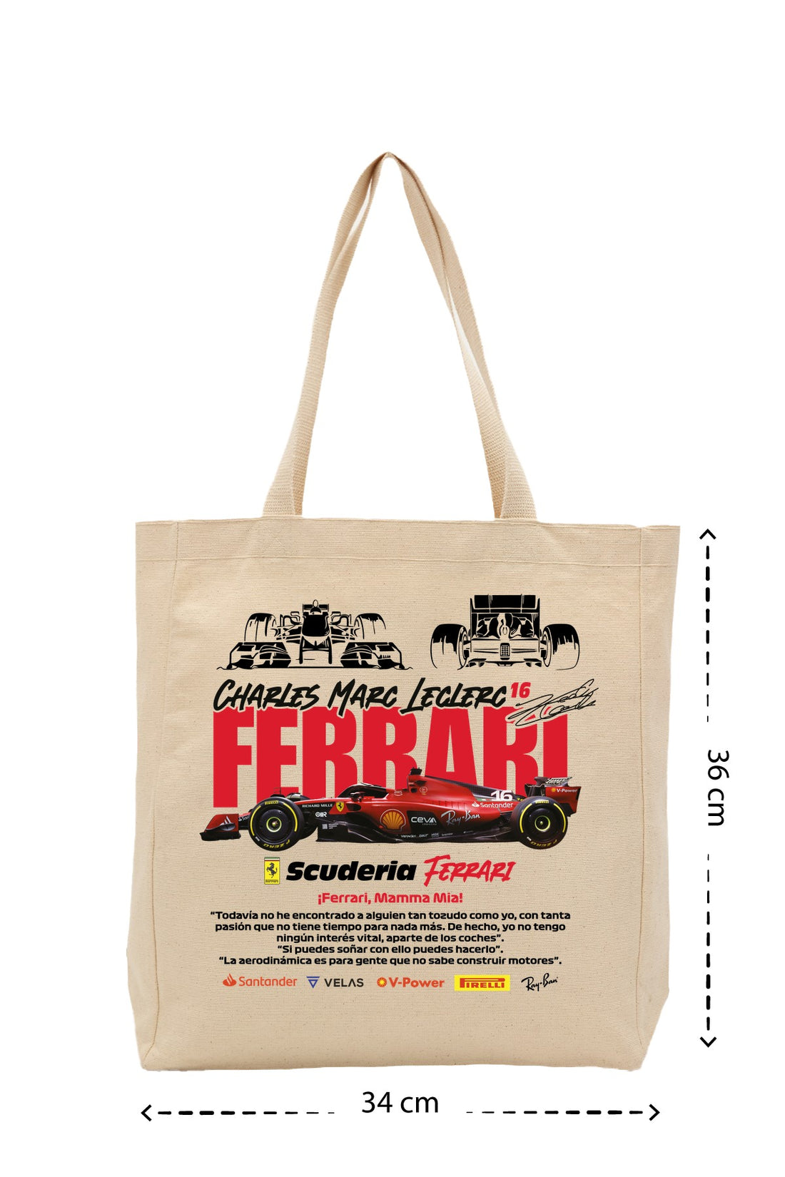 Leclerc Ferrari - Kanvas Çanta - Krem