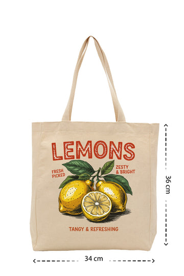 Lemons - Kanvas Çanta - Krem
