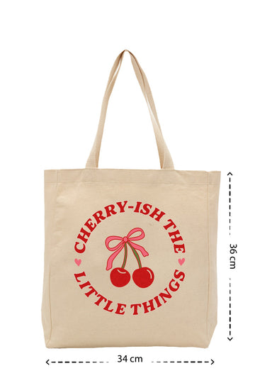 Little Cherry - Kanvas Çanta - Krem