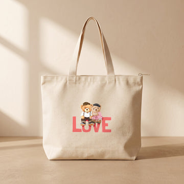 Love Bear - Fermuarlı Tote Bag