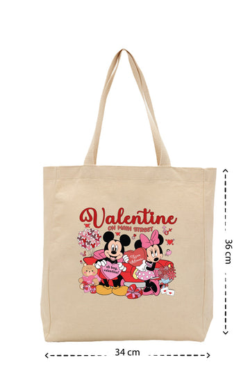 Love Minnie&Mickey - Kanvas Çanta - Krem