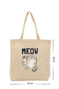Meow - Kanvas Çanta - Krem