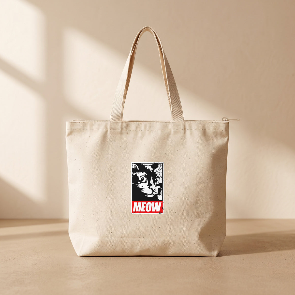 Meow Sticker - Fermuarlı Tote Bag