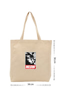 Meow Sticker - Kanvas Çanta - Krem