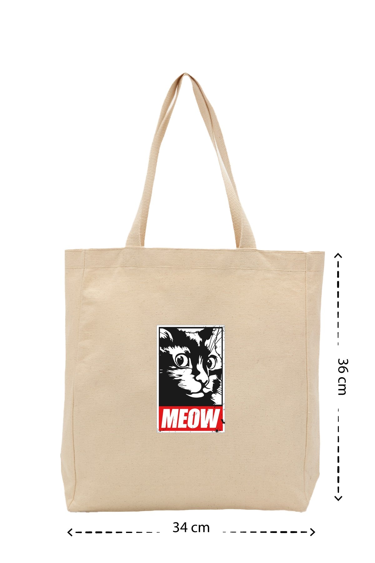 Meow Sticker - Kanvas Çanta - Krem