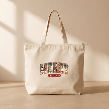 Merry Christmas - Fermuarlı Tote Bag