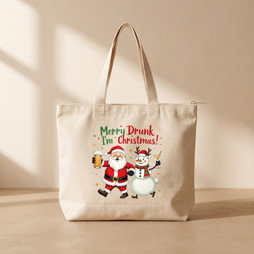 Merry Drunk I'm Christmas - Fermuarlı Tote Bag
