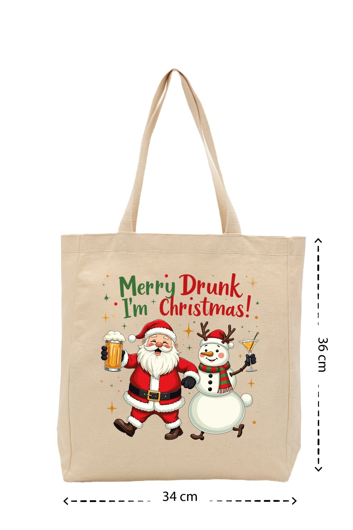 Merry Drunk I'm Christmas - Kanvas Çanta - Krem