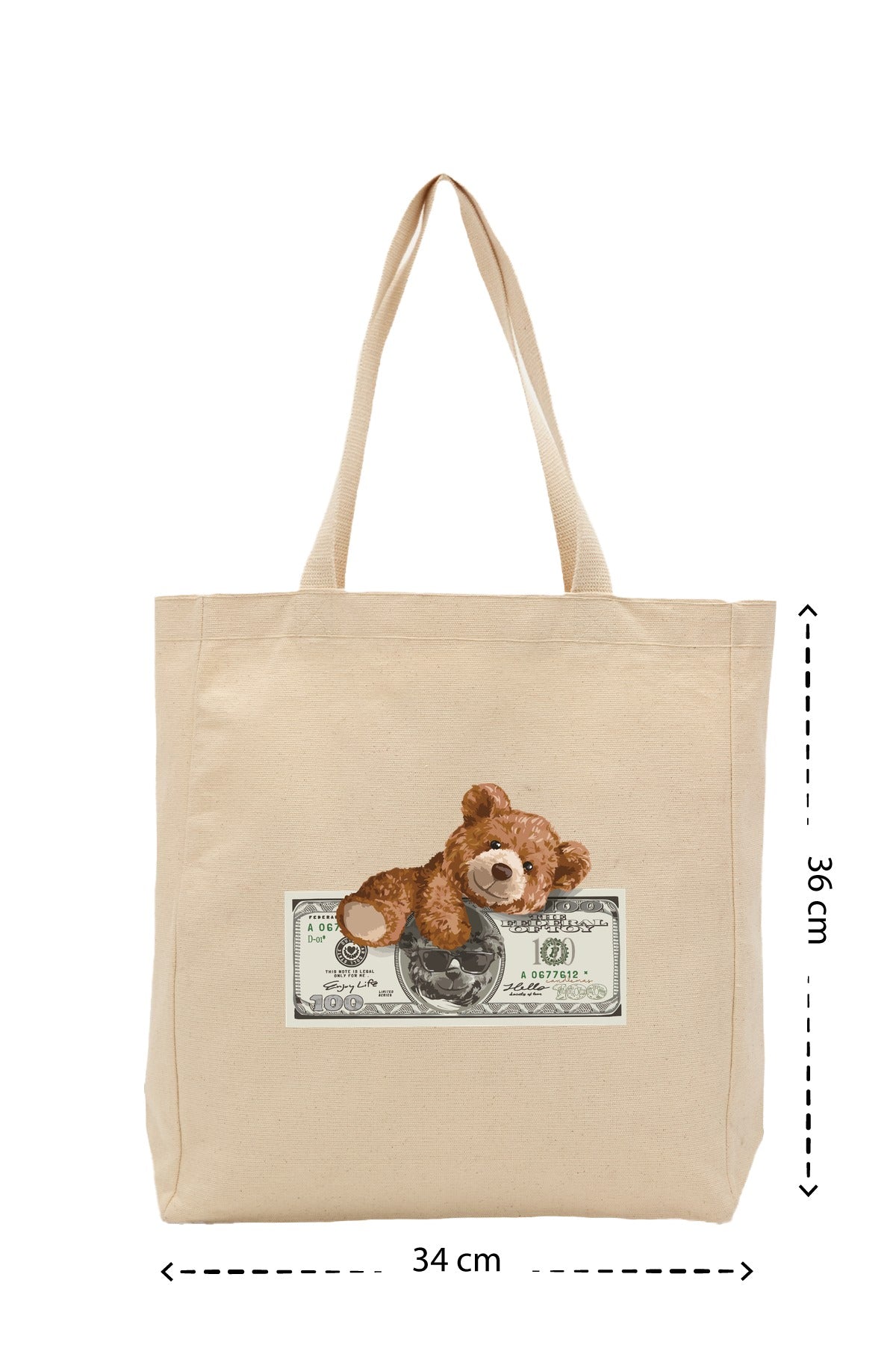 Money Bear - Kanvas Çanta - Krem