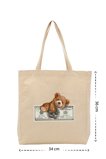 Money Bear - Kanvas Çanta - Krem
