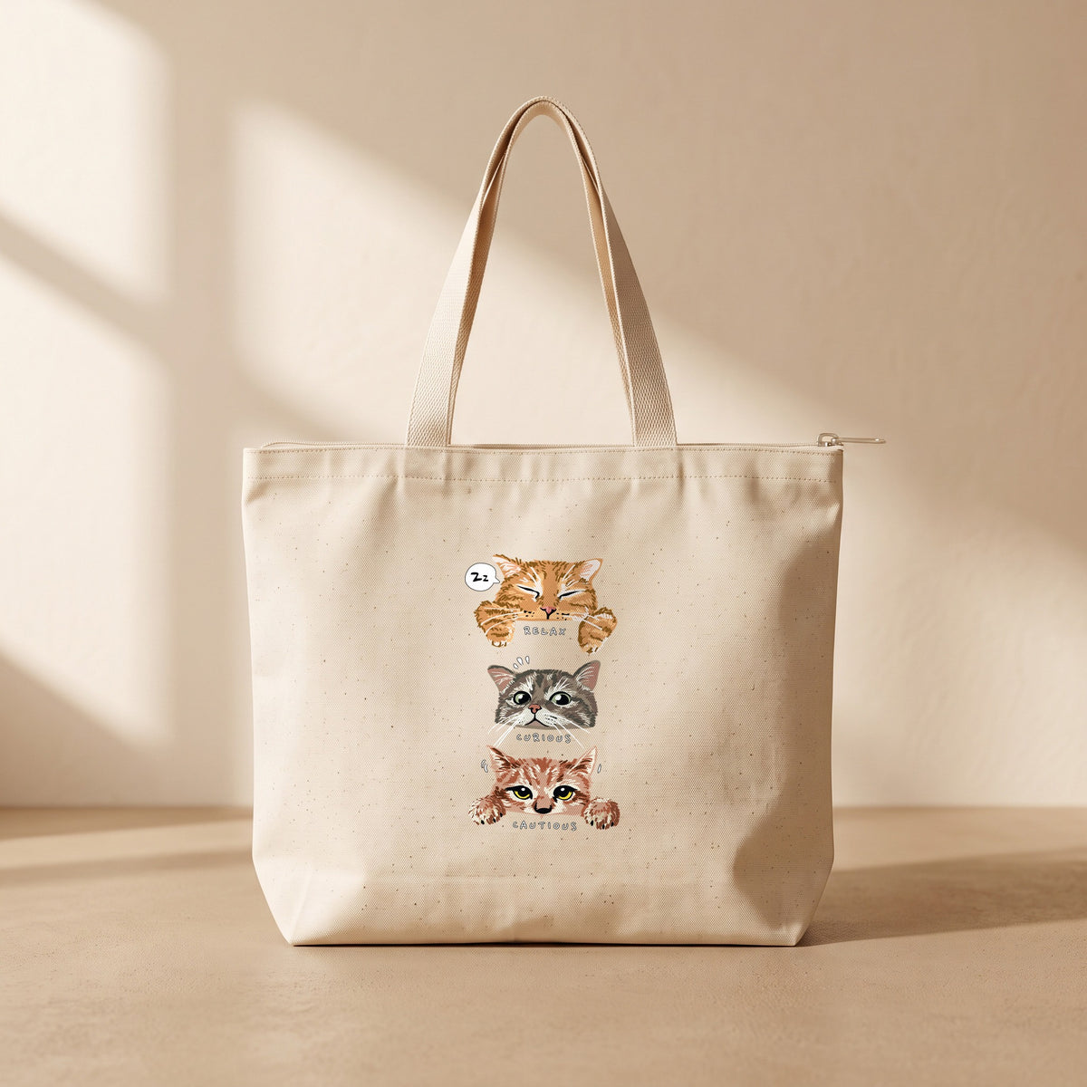 Mood Kedi - Fermuarlı Tote Bag