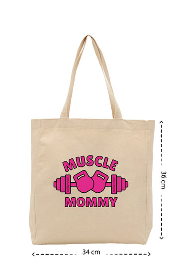 Muscle Mommy - Kanvas Çanta - Krem