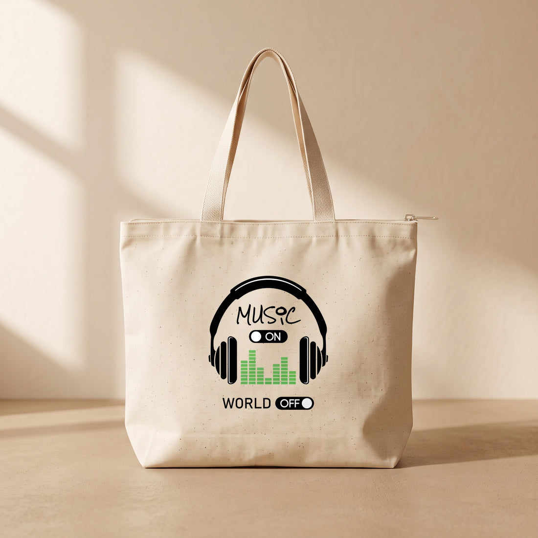 Music On - Fermuarlı Tote Bag