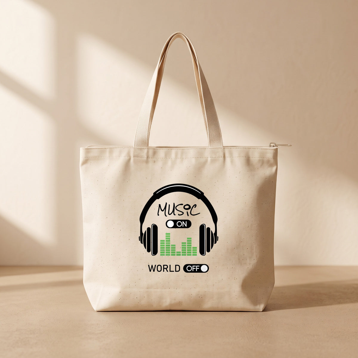 Music On - Fermuarlı Tote Bag