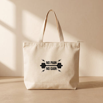 No pain No gain - Fermuarlı Tote Bag