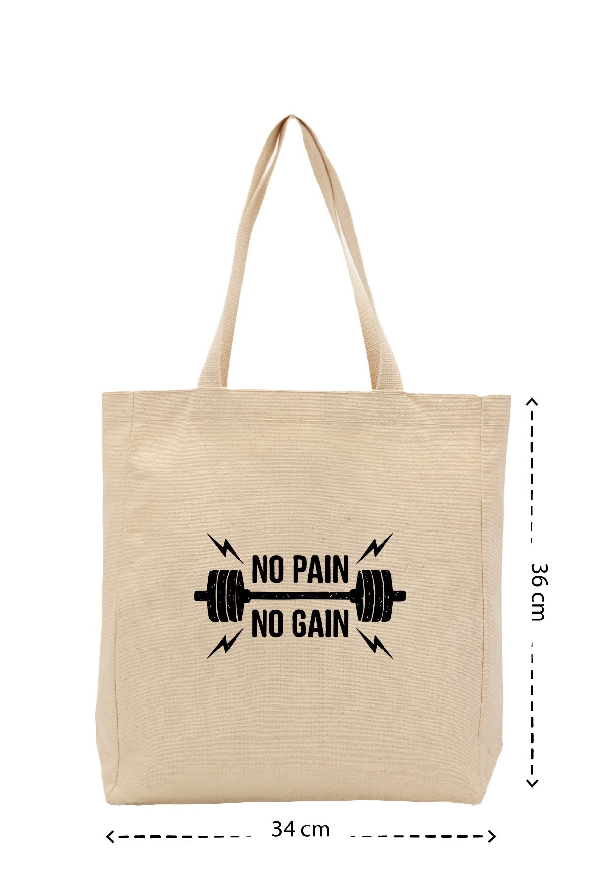 No pain No gain - Kanvas Çanta - Krem