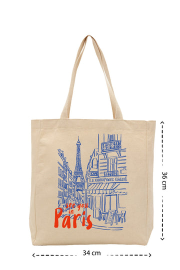 Paris - Kanvas Çanta - Krem