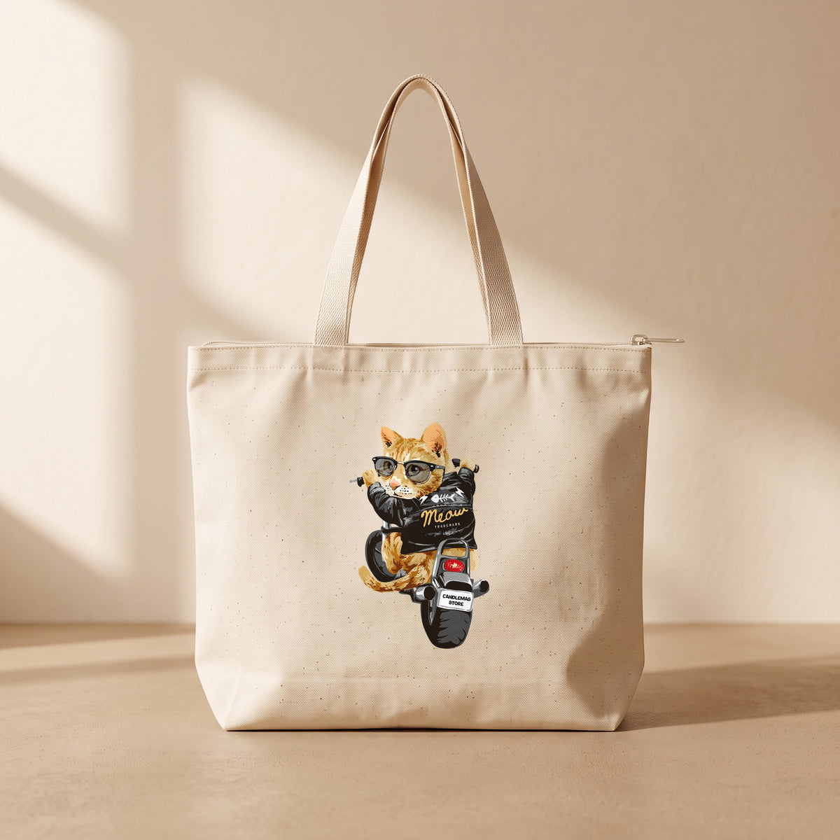 Rider Cat - Fermuarlı Tote Bag